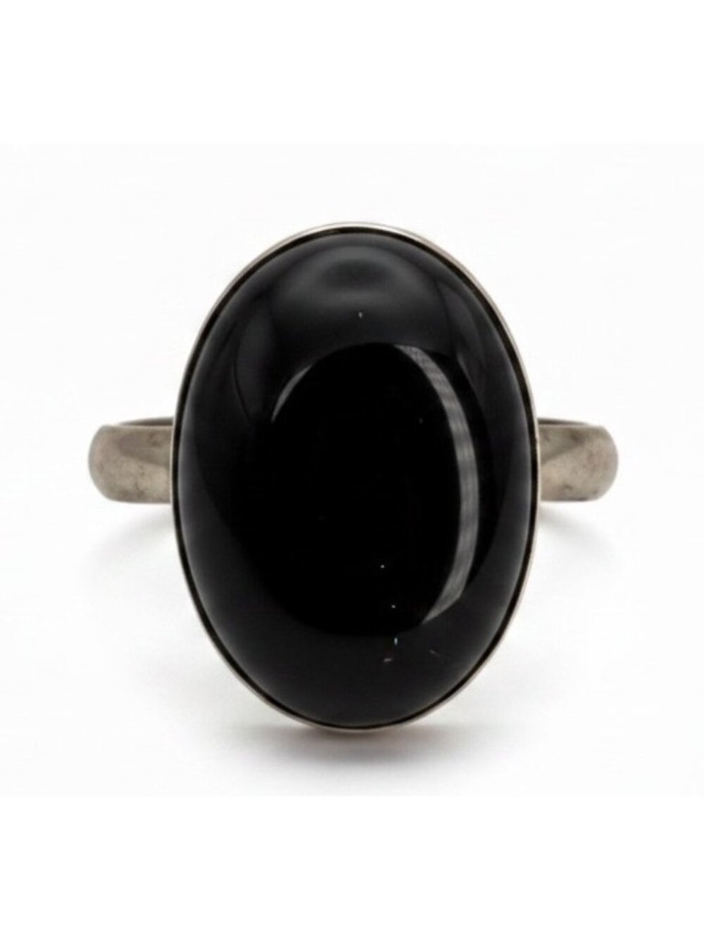 Vintage Black Onyx Sterling Silver Ring Large Oval Adjustable 925 Cabochon State